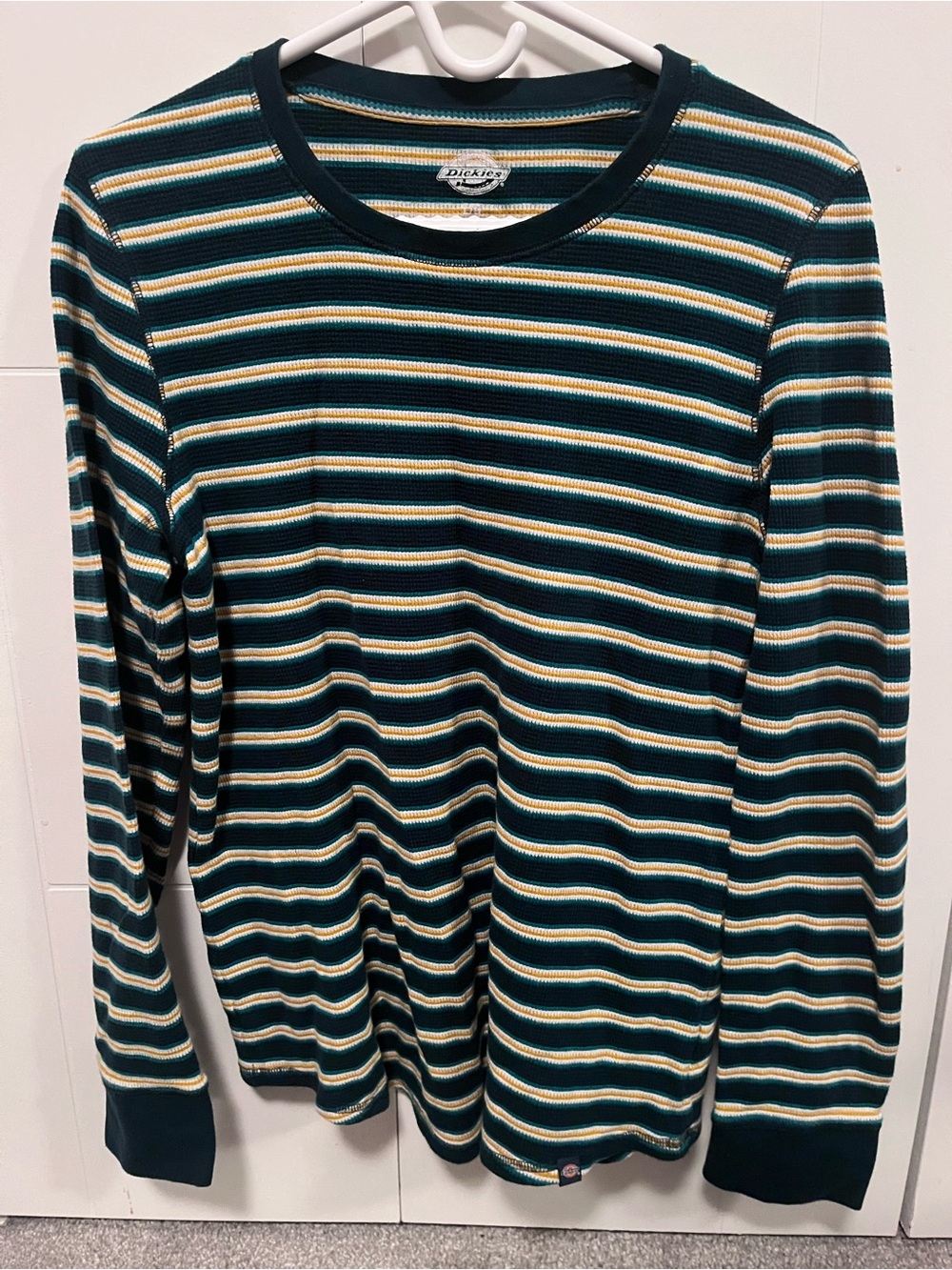 Dickies Teal, Cream & Yellow Striped Ribbed Long Sleeve Shirt